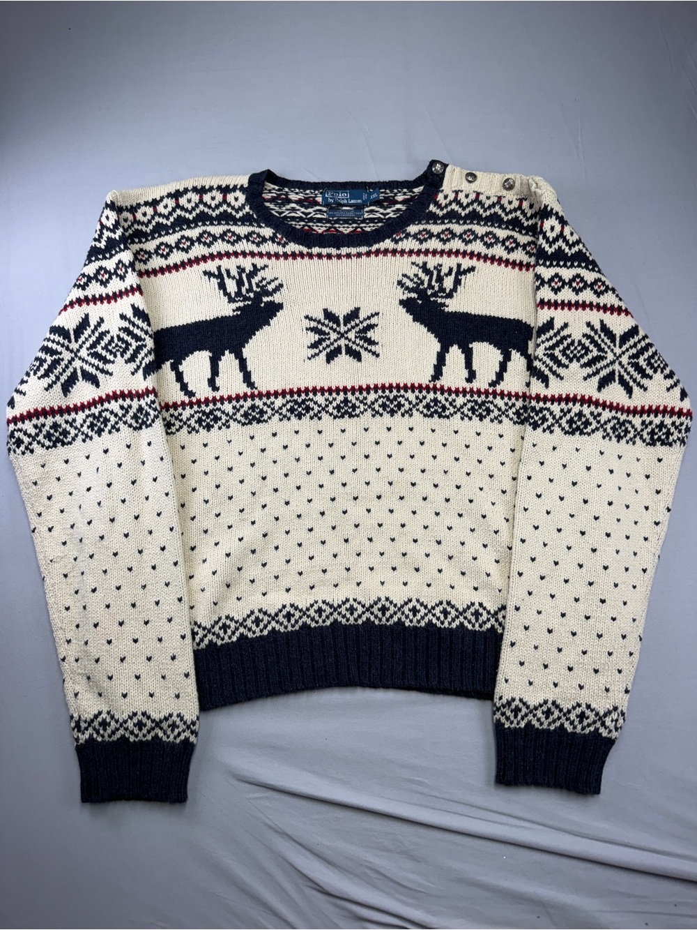 Vintage Polo Ralph Lauren Sweater 2XL Men Fair Isle Deer Cashmere Knit Snow Flak